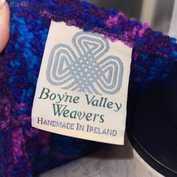 Boyne Valley Weavers Womens One Size Blue Wool Hand Knit Plaid Shawl Poncho - Picture 6 of 11